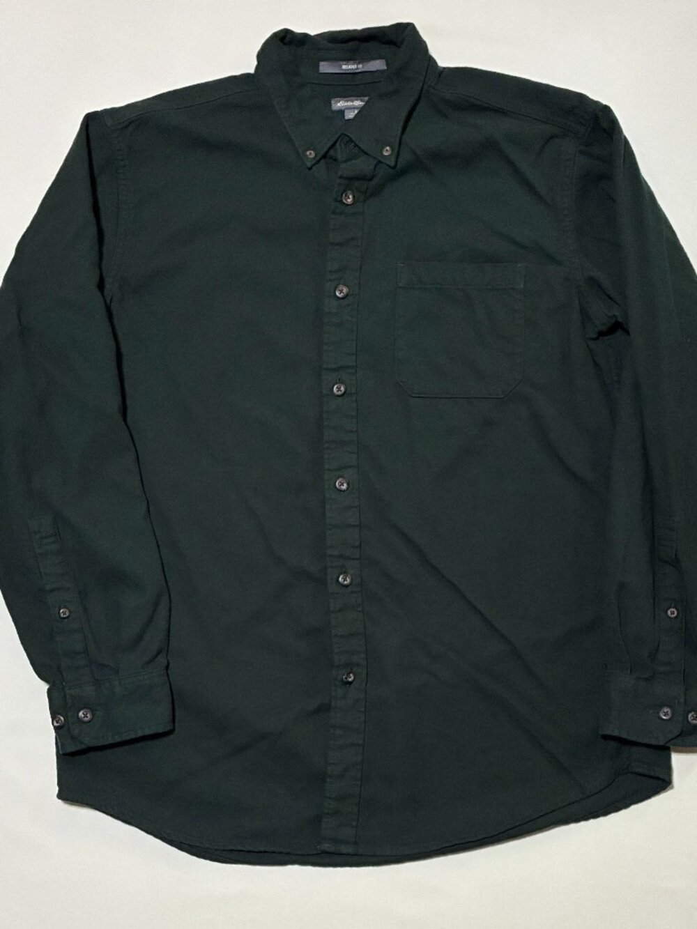 Eddie Bauer Long-Sleeve Flannel; Dark Green; Size Medium; All Occasions